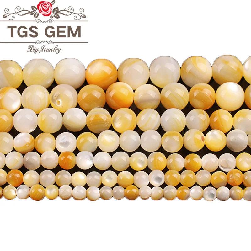 Yellow Shell Pearl Glitter Round Beads 4-9mm Jewelry Making