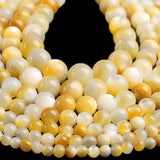 Yellow Shell Pearl Glitter Round Beads 4-9mm Jewelry Making