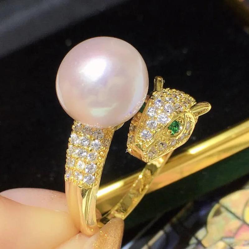 Freshwater Pearl 925 Silver Jewelry Sets Leopard Ring Earring Necklace