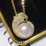 Freshwater Pearl 925 Silver Jewelry Sets Leopard Ring Earring Necklace