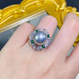 Romantic S925 Silver Freshwater Pearl Earrings Ring Necklace Set