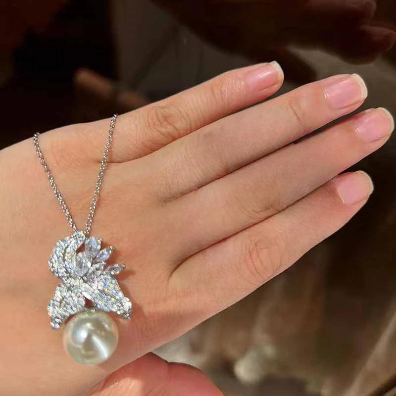 Sterling 925 Silver CZ Pearl Jewelry Set for Wedding