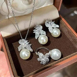 Sterling 925 Silver CZ Pearl Jewelry Set for Wedding