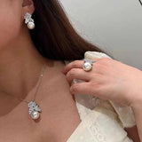 Sterling 925 Silver CZ Pearl Jewelry Set for Wedding