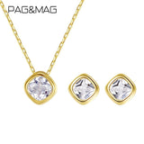 Minimal CZ Earrings Necklace Set 925 Silver Crystal Jewelry