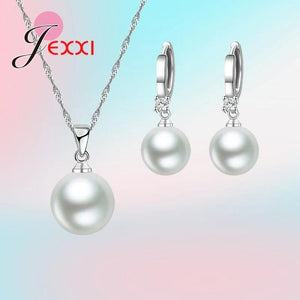 925 Silver Pearl Earrings Necklace Set for Women