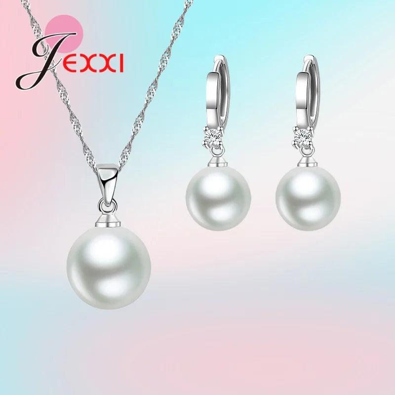 925 Silver Pearl Earrings Necklace Set for Women