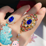 Vintage Baroque Enamel Jewelry Set 18K Pearl CZ Earrings Necklace