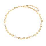 Bridal's Heart Pearl Choker Necklace Stainless Steel Plated Chain