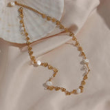 Bridal's Heart Pearl Choker Necklace Stainless Steel Plated Chain