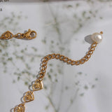 Bridal's Heart Pearl Choker Necklace Stainless Steel Plated Chain