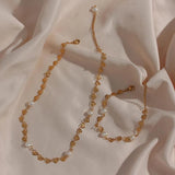 Bridal's Heart Pearl Choker Necklace Stainless Steel Plated Chain