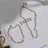 Bridal's Heart Pearl Choker Necklace Stainless Steel Plated Chain