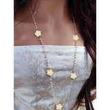 Long Pearl Five Leaf Clover Pendant Necklace for Women Sweater Chain