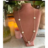 Long Pearl Five Leaf Clover Pendant Necklace for Women Sweater Chain
