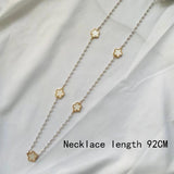Long Pearl Five Leaf Clover Pendant Necklace for Women Sweater Chain