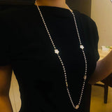 Long Pearl Five Leaf Clover Pendant Necklace for Women Sweater Chain