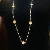 Long Pearl Five Leaf Clover Pendant Necklace for Women Sweater Chain