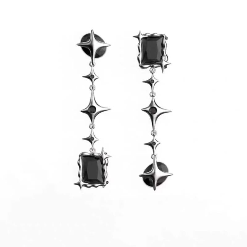 Long Tassel Star Earrings Vintage Goth Punk Asymmetrical Crystal Women's Y2K Jew
