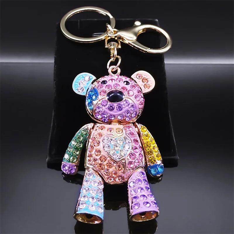 Colorful Crystal Big Bear Key Chain Rhinestone Bag Accessories Keyring N9029