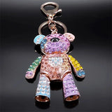 Colorful Crystal Big Bear Key Chain Rhinestone Bag Accessories Keyring N9029