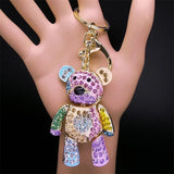 Colorful Crystal Big Bear Key Chain Rhinestone Bag Accessories Keyring N9029