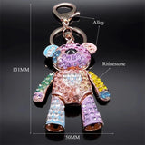 Colorful Crystal Big Bear Key Chain Rhinestone Bag Accessories Keyring N9029