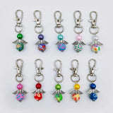Polymer Clay Flower Angel Wings Keychain Round Beads Key Ring