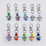 Polymer Clay Flower Angel Wings Keychain Round Beads Key Ring