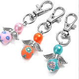 Polymer Clay Flower Angel Wings Keychain Round Beads Key Ring