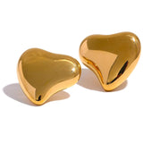 Heart Stud Earrings for Women Stainless Steel Metal Texture Waterproof