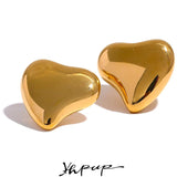 Heart Stud Earrings for Women Stainless Steel Metal Texture Waterproof