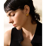 Heart Stud Earrings for Women Stainless Steel Metal Texture Waterproof