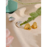 Heart Stud Earrings for Women Stainless Steel Metal Texture Waterproof
