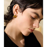 Heart Stud Earrings for Women Stainless Steel Metal Texture Waterproof