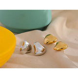 Heart Stud Earrings for Women Stainless Steel Metal Texture Waterproof