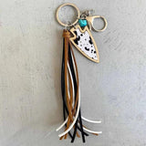 Turquoise Cushaw Flower Oval Concho Fringe Keychain Vintage Faux Suede Tassel