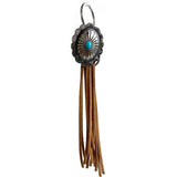 Turquoise Cushaw Flower Oval Concho Fringe Keychain Vintage Faux Suede Tassel