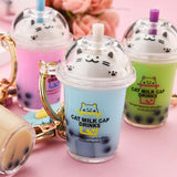 Cartoon Cat Car Keychain Mini Milk Tea Cup Keychain