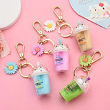 Cartoon Cat Car Keychain Mini Milk Tea Cup Keychain