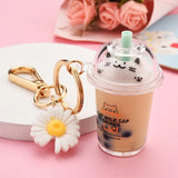 Cartoon Cat Car Keychain Mini Milk Tea Cup Keychain