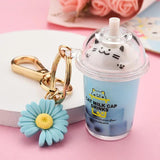 Cartoon Cat Car Keychain Mini Milk Tea Cup Keychain