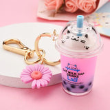 Cartoon Cat Car Keychain Mini Milk Tea Cup Keychain