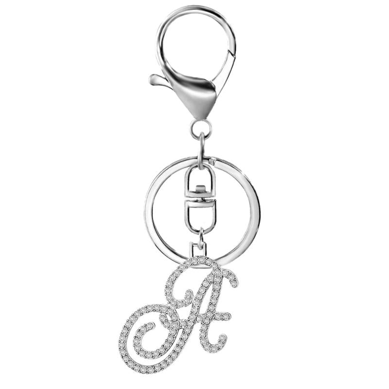 Crystal Alphabet Ball Keychain Silver Bling Letter Tassel Pendant