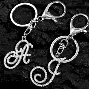 Crystal Alphabet Ball Keychain Silver Bling Letter Tassel Pendant