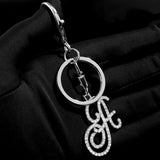 Crystal Alphabet Ball Keychain Silver Bling Letter Tassel Pendant