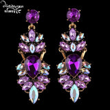 Purple Rhinestone Drop Dangle Earrings - Party Jewelry