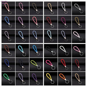 Braided PU Leather Keychain Car Key Ring Women Men Key Holder Wrist Hanging