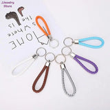 Braided PU Leather Keychain Car Key Ring Women Men Key Holder Wrist Hanging