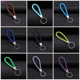 Braided PU Leather Keychain Car Key Ring Women Men Key Holder Wrist Hanging